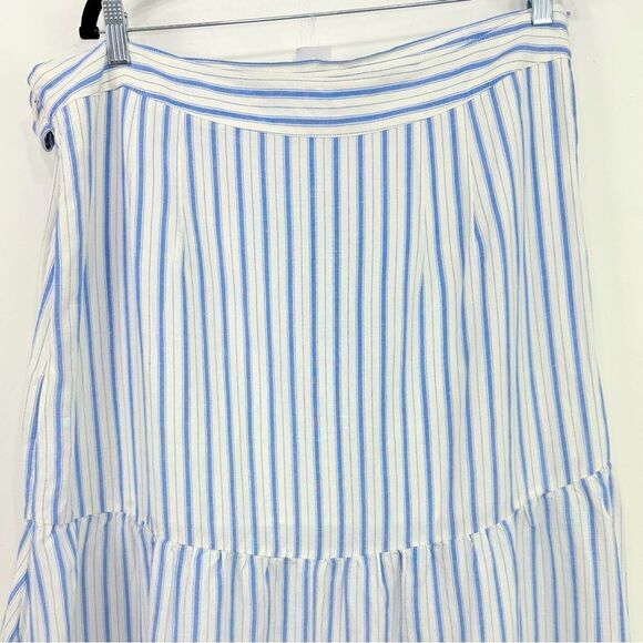 LOFT Cream Light Blue Vertical Stripe Linen Side Tie Front Wrap Skirt NEW - Picture 9 of 14